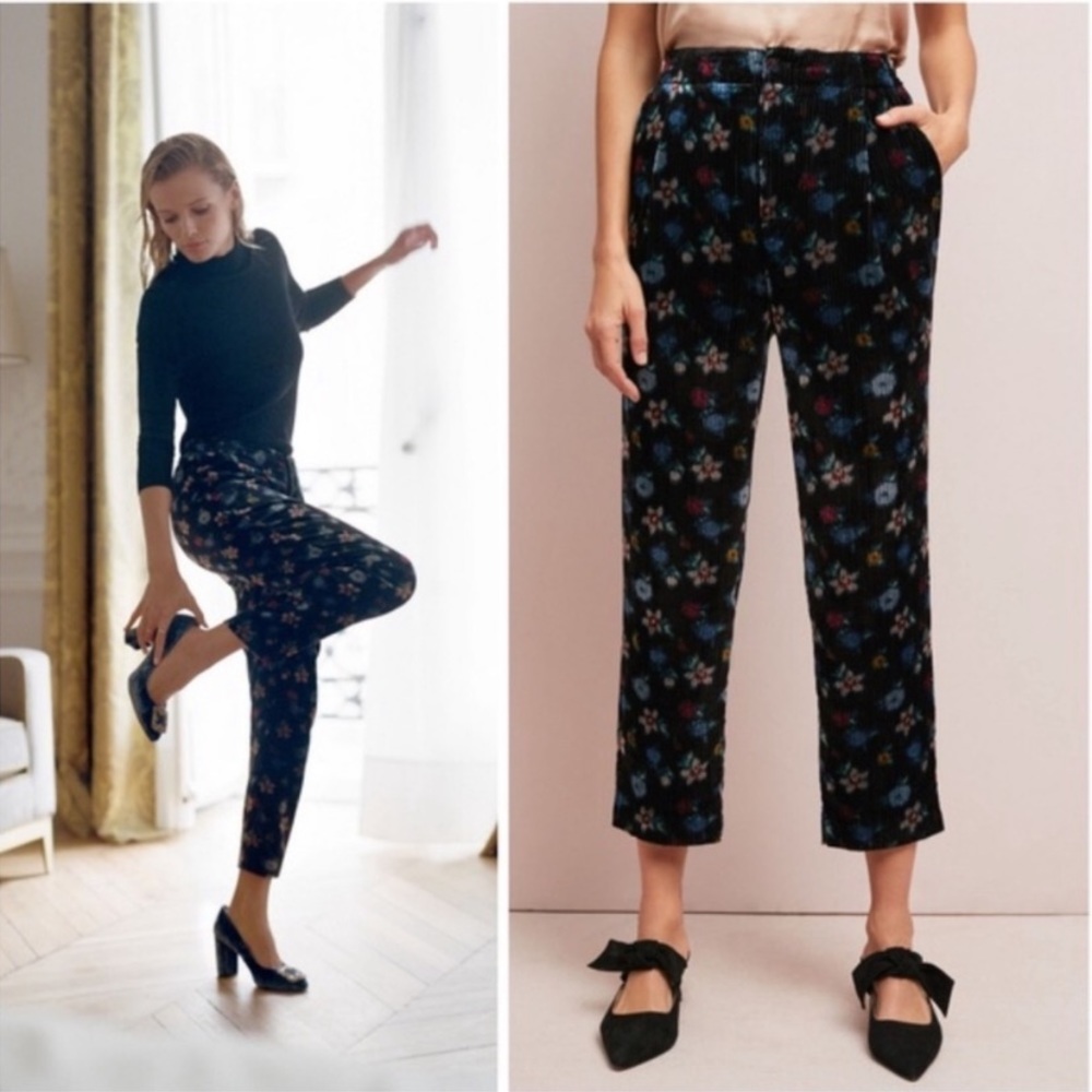 🆕NWT Anthropologie Ribbed Floral Velvet Pants